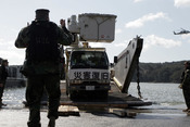 English: Electric utility truck arrives in tsunami zone
