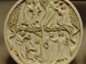 Mirror case, courtly scenes. Paris, first third of the 14th century. Carved ivory.