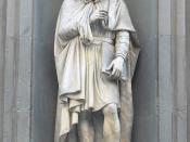 A statue of Leonardo outside the Uffizi Gallery in Florence, based upon contemporary descriptions.