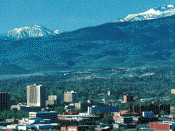 View of Reno, Nevada, with the University of Nevada, Reno campus in the foreground. (ca. 1982–1993)