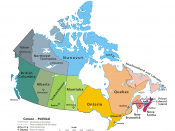 English: A map of Canada exhibiting its ten provinces and three territories, and their capitals. (Lambert conformal conic projection from The Atlas of Canada)