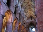 The Romanesque interior of St. Magnus' Cathedral, the seat of the bishops of Orkney.