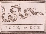 English: This political cartoon (attributed to Benjamin Franklin) originally appeared during the French and Indian War, but was recycled to encourage the American colonies to unite against British rule. Description taken from File:Joinordie.jpg uploaded b