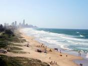 View of beach at Surfers Paradise with skyline.