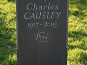 English: The Grave of Charles Causley in St Thomas Churchyard Charles Causley was one of the country's most highly regarded poets but he remained rather unfashionable, perhaps because of his love of writing poetry for children and of the ballad form. He l