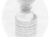 A bottle of diphtheria antitoxin, produced by the United States Hygienic Laboratory (now the National Institutes of Health) and dated May 8, 1895.