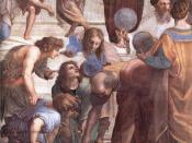 A Greek mathematician performing a geometric construction with a compass, from The School of Athens by Raphael.