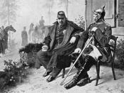 Napoleon III having a conversation with Fürst Otto von Bismarck after his defeat and capture at Sedan.