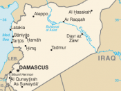 Map of Syria, showing its adjacent location west of Iraq