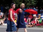English: Maggie Brooks marching in the 2011 Irondequoit, New York Independence Day parade