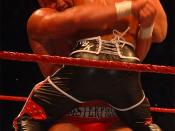Chris Masters locks Shawn Michaels in a bearhug during a WWE house show held at the MEN Arena in Manchester, United Kingdom on November 17, 2005.