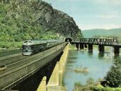 English: The Baltimore and Ohio Railroad's new Columbian passenger train in a publicity pose at Harpers Ferry, West Virginia in 1949