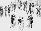 English: Detail from frontispiece to Thomas Wilson's Correct Method of German and French Waltzing (1816), showing nine positions of the Waltz, clockwise from the left (the musicians are at far left). At that time, the Waltz was a relatively new dance in E