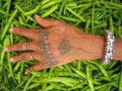 A tribal hand tattoo in a market in Jaipur, India.
