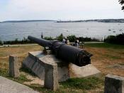 A gun recovered from the USS Maine, which was sunk in Havana Harbor, Cuba February 15, 1898. The gun is now located at Fort Allen Park on the Eastern Promenade of Portland, Maine. Image made 2005 by Robert Swanson