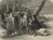 Engraved print depicting Roger Williams, founder of Rhode Island, meeting with the Narragansett Indians