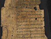 The Gospel of Thomas - caption: 'Preface and Sayings of Jesus.  The second of three fragments of the original Greek text of the Gospel of Thomas.The fragment contains part of the Prologue, and the first six sayings of Jesus. Excavated at Oxyrhynchus, in M