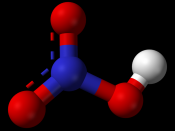 Ball-and-stick model of the nitric acid molecule, HNO 3