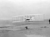One of the first flights in Kitty Hawk, North Carolina by Wright brothers.