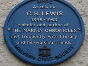 English: C.S. Lewis Plaque on the Unicorn Inn C.S. Lewis author of the famous Narnia series of children's books came to school in Malvern. He later returned for hill-walking holidays. The walks frequently ended at the Unicorn Inn.
