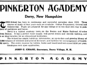 Advertisement for Pinkerton Academy, a boarding school in Derry, New Hampshire