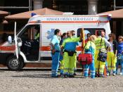 An ambulance and its crew in Modena, Italy.