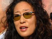 Sandra Oh at a Writer's Guild of America protest