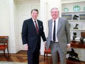 President Reagan meeting with William F. Buckley in the Oval Office.