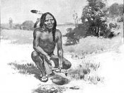 English: Squanto or Tisquantum teaching the Plymouth colonists to plant corn with fish.
