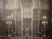 English: House of Lords, albumen print showing the Royal Throne and Canopy, located in the Lords Chamber of the Palace of Westminster in London, England. From this throne, the British monarch delivers the Royal Address at the annual State Opening of Parli