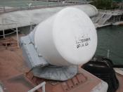 Fire control radar for a pair of AK-630 CIWS guns on the port side of the bow of the aircraft carrier Minsk, located at the Minsk World theme park in Shenzhen, PRC. See Image:Minsk port bow.JPG.
