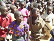 From http://www.usaid.gov/locations/sub-saharan_africa/countries/uganda/visits/day3a.html. Picture of children displaced by the insurgency of the Lord's Resistance army of northern Uganda into Labuje camp near Kitgum Town. Original caption: 