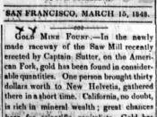 English: Page 2, column 4, article describing Gold discovery at Sutter's Mill dated March 15, 1848