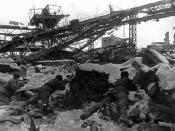 Soviet soldiers crawling in the rubbles of Stalingrad.