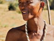 A San (Bushman) who gave us an exhibition of traditional dress and hunting/foraging behavior. Namibia.