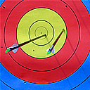Archery icon for user boxes or clip art. Two arrows in an archery target.