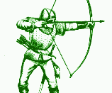 green version of line art drawing of an archer or bowman