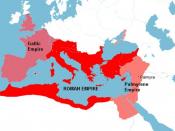 The Roman Empire around the year 271 AD, with the break away Gallic Empire in the West and the break away Palmyrene Empire in the East.
