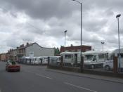 English: Motorhomes lined up for sale This family owned business developed from a haulage firm. They now sell new and used motorhomes.