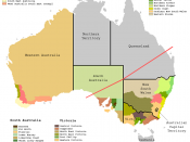 English: Australian wine zones, the area south east of the pink line is South Eastern Australia.