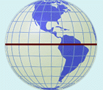 English: The equator is an imaginary line that goes around the middle of the Earth.