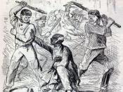 Political cartoon depicting two white men about to beat a black man. Original caption: 