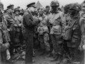 General Eisenhower speaks with members of the 101st Airborne Division on the evening of 5 June 1944