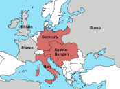 English: A simple map showing the Triple Alliance of Germany, Austria and Italy in 1913. The alliance members are puce, other great powers are grey.