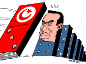 English: Hosni Mubarak facing the Tunisian domino effect Français : Hosni Moubarak faisant face à l'effet domino tunisien.