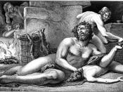 Illustration from Schwab, Gustav: “Sagen des Klassischen Altertums” (1882). Odysseus and Polyphem. Polypheme was a Cyclops, whome Odysseus blinded.