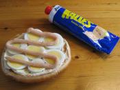 Typical Swedish sandwich with hard-boiled eggs and cod roe from a tube.