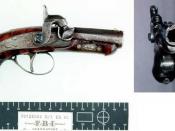 FBI photo of the Henry Deringer pistol (generically known as a derringer) used by Booth in the assassination of Lincoln. Source: http://www.fbi.gov/hq/lab/fsc/backissu/jan2001/images/pistol1b.jpg used in article at http://www.fbi.gov/hq/lab/fsc/backissu/j