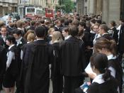 Students in academic dress outside the Exam Schools, Oxford.