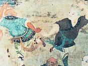 Depiction of fighting monks demonstrating their skills to visiting dignitaries (early 19th-century mural in the Shaolin Monastery).